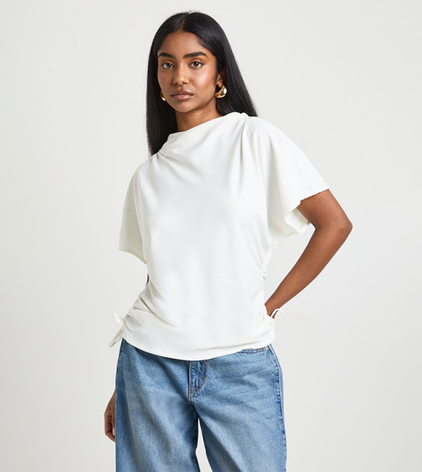 Loose Ruched Side High Neck Top