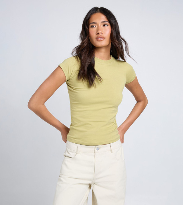 Solid Short Sleeves Longline Fitted Top