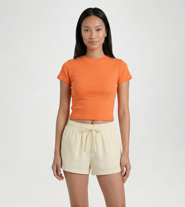 Ribbed Short Sleeves Fitted Top
