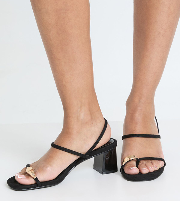 Wide Fit Faux Suede Hardware Detail Block Heel Sandals