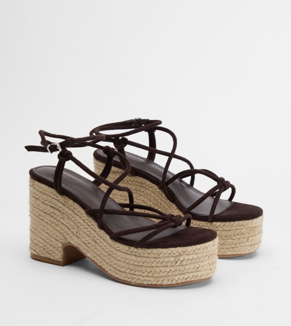 Faux Suede Knot Detail Strappy Espadrille Wedges