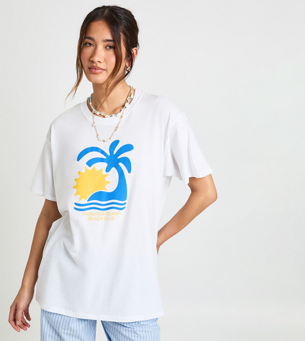 Paradise Island Beach Club Graphic Oversized T-Shirt