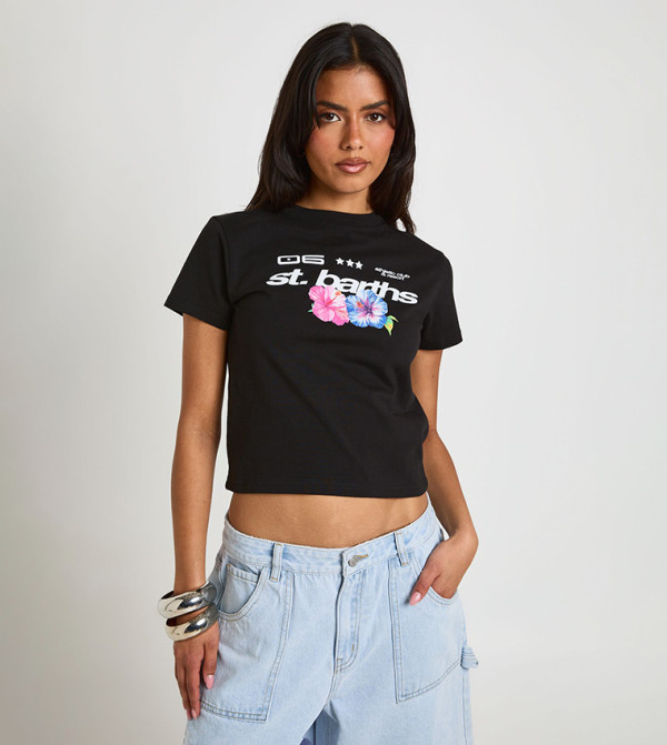 St Barths Flower Printed Crop T-Shirt