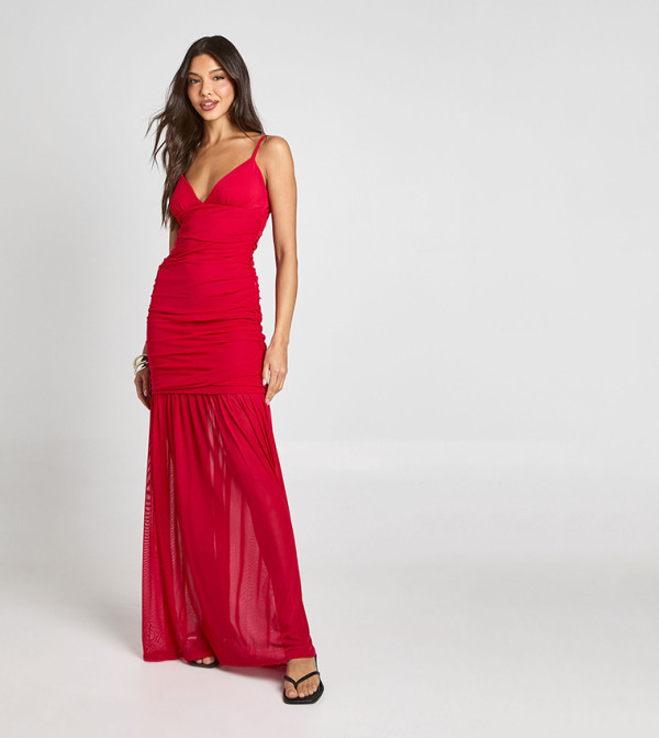 Mesh Cami Maxi Dress with Mesh Hem