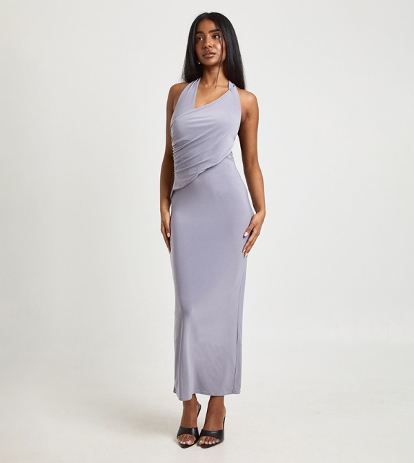 Slinky Halterneck Wrap Detail Maxi Dress