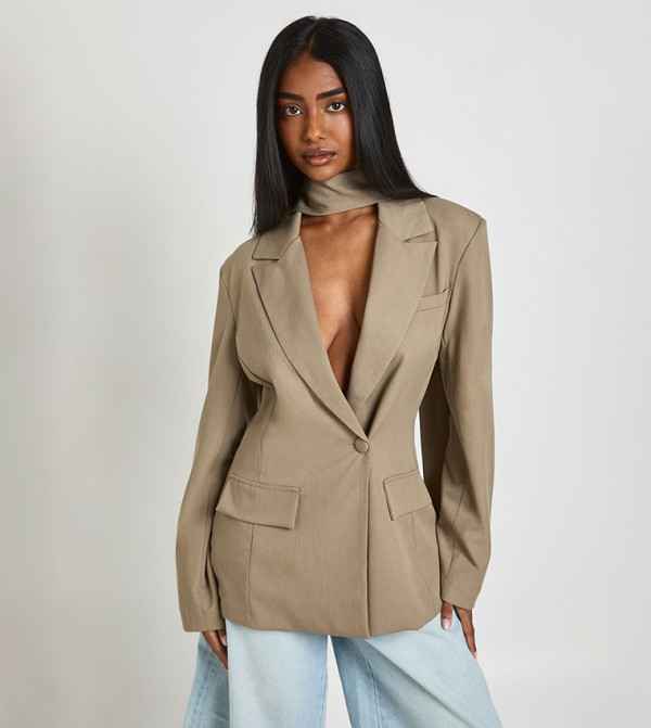 Scarf Detail Cinched Blazer