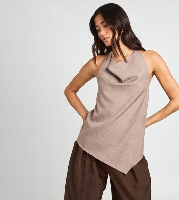 Cowl Marl Tie Back Sleeveless Tailored Top