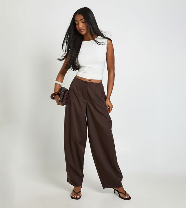 Pleated Barrel Leg Tailored Trousers
