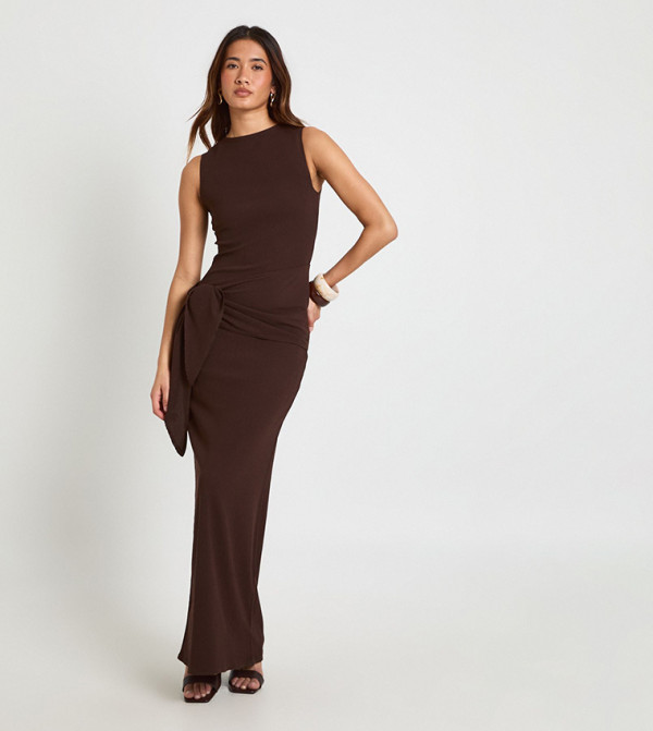 Textured Tie Waist Maxi Dress
