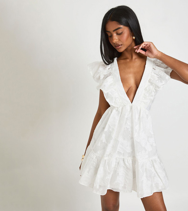 Floral Burnout Lace Up Back Mini Dress