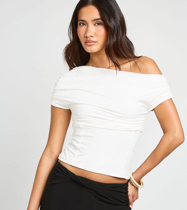 Ruched Shoulder Layered Crop Top