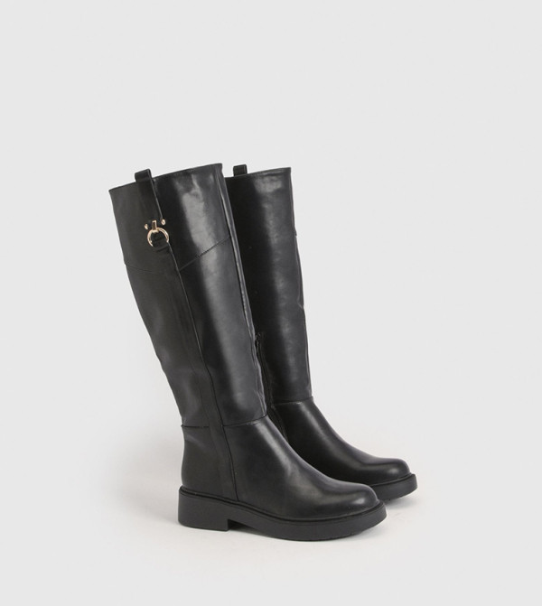 Hardware Buckle Detail Knee High Boots
