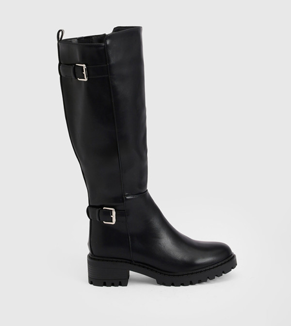 Double Buckle Detail Knee High Boots