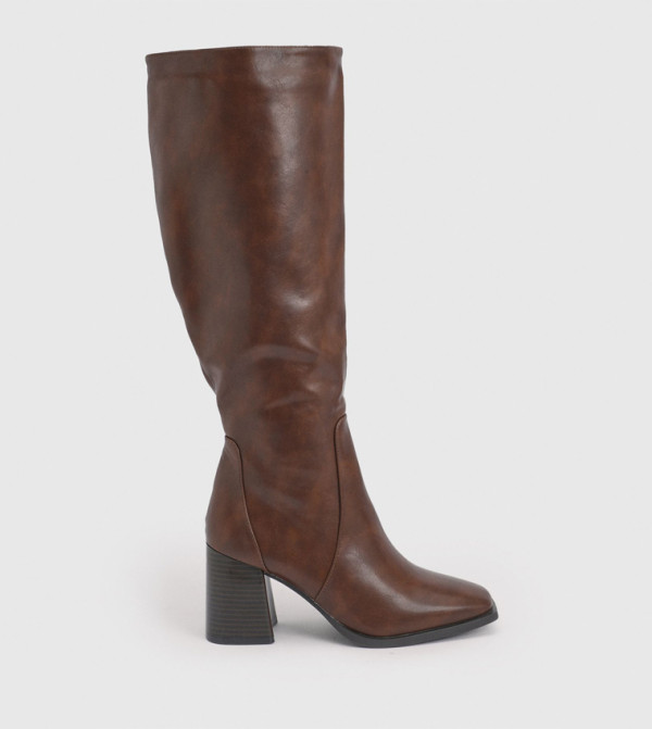 Round Toe Block Heel Knee High Boots