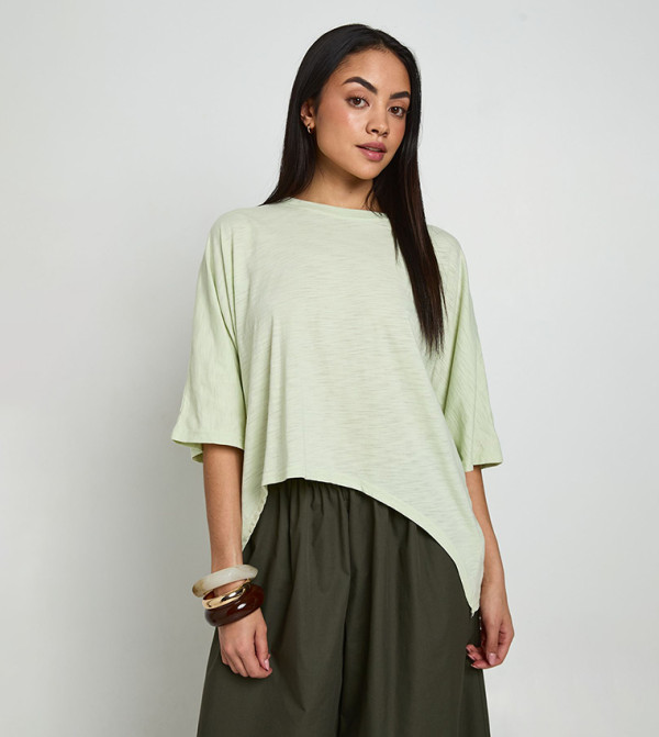 Sheer Slub Curved Hem Oversized T-Shirt