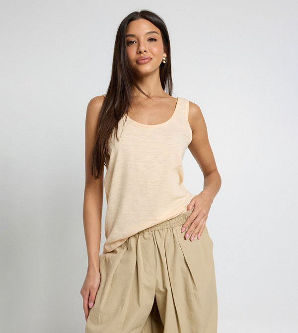 Sheer Slub Low Scoop Back Sleeveless Top