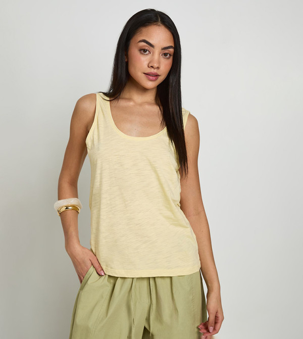 Sheer Slub Low Scoop Back Sleeveless Top