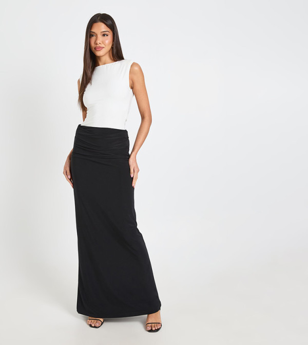 Double Layer Slinky Draped Maxi Skirt