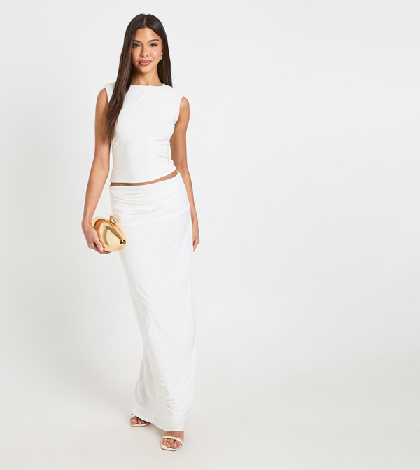 Double Layer Slinky Draped Maxi Skirt