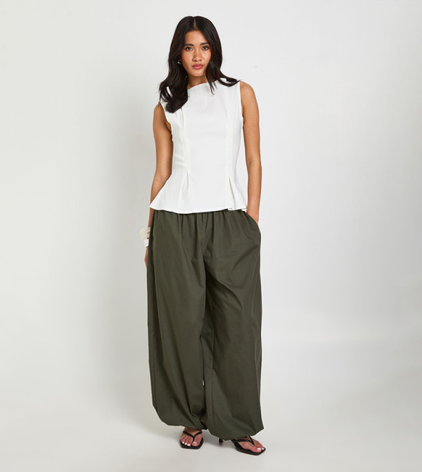 Bengaline Cinched Waist Sleeveless Top