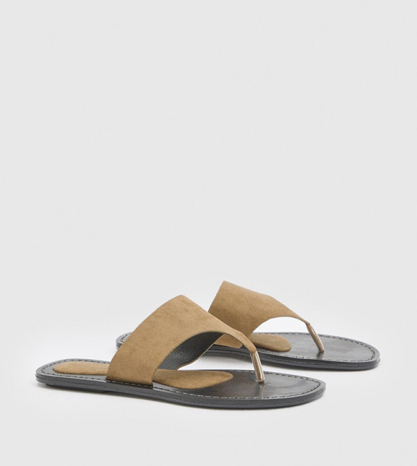 Faux Suede Stitch Detail Toe Post Flat Sandals