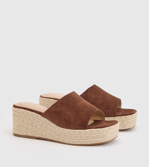 Faux Suede Open Toe Espadrille Wedges