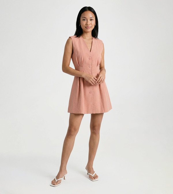 Linen Look Fitted Tailored Mini Dress