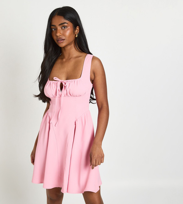 Tie Front Ruched Bust Mini Dress
