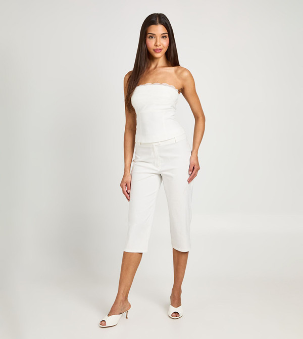 Lace Trim Ruched Corset Top