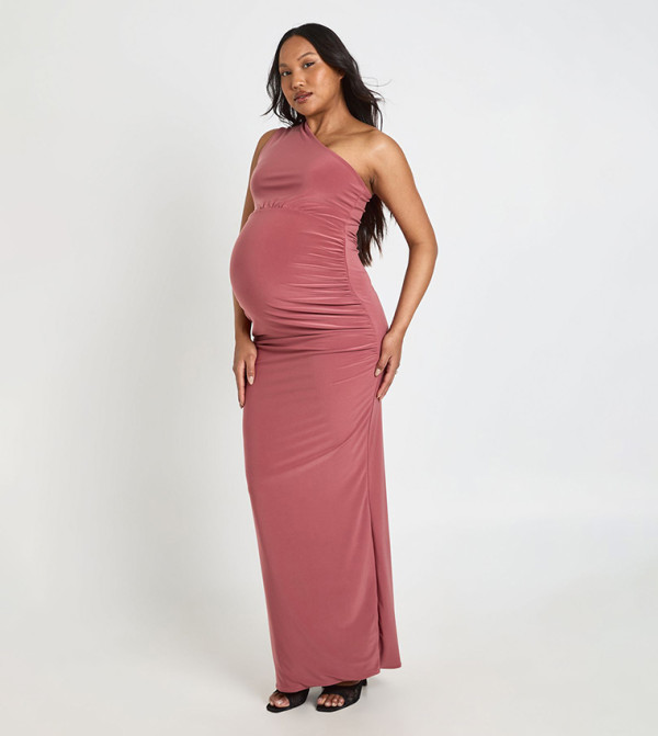 Double Slinky One Shoulder Ruched Maxi Maternity Dress