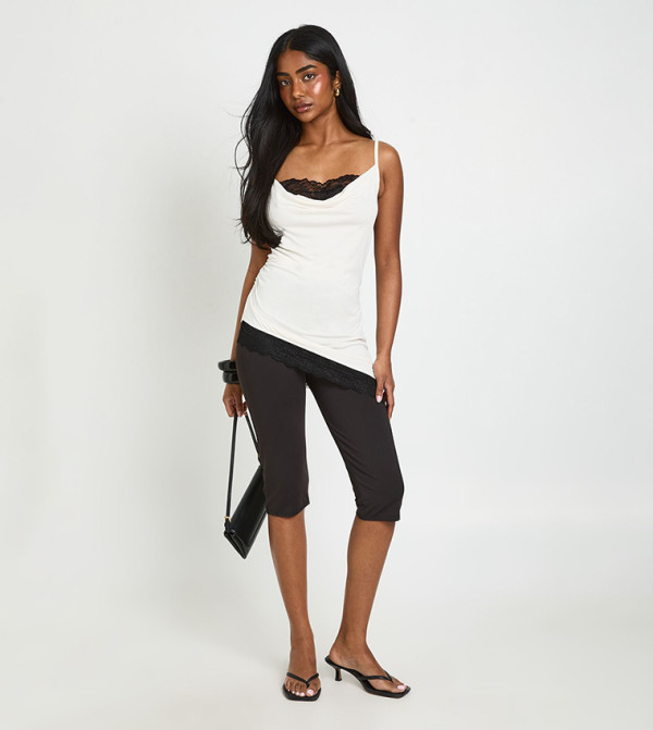 Cupro Lace Trim Asymmetric Top