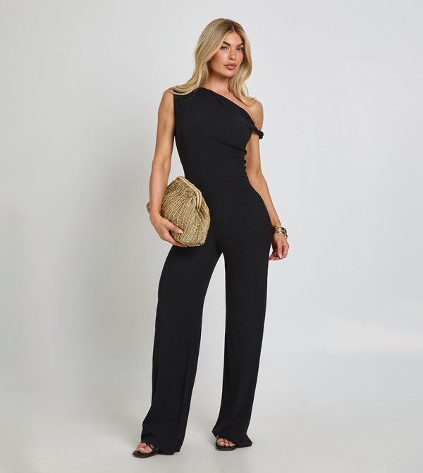 Textured Asym Neck Wide Leg Jumpsuit