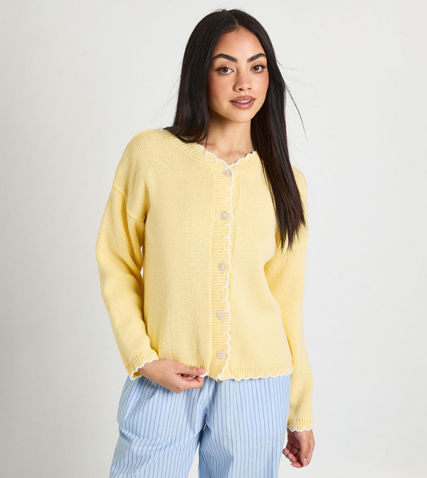 Blanket Stitch Knitted Crop Cardigan