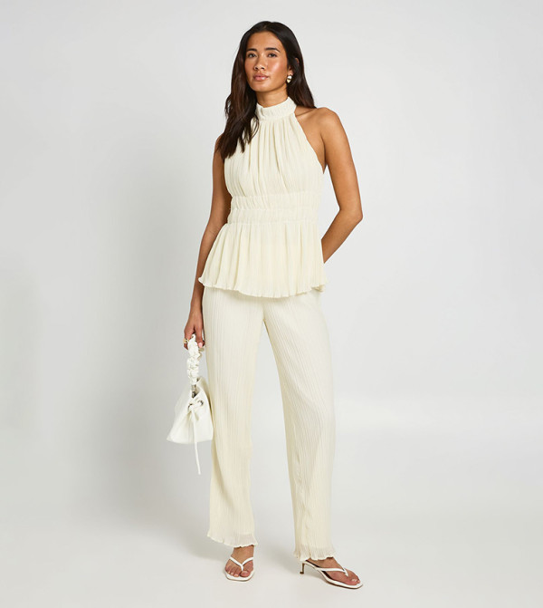 Plisse Wide Leg Trousers