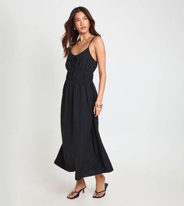 Textured Ruched Bust Midaxi Dress