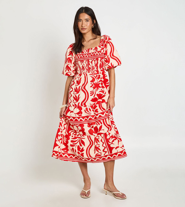 bcbg red floral dress BCBGMAXAZRIA Womens Floral Print Mini Fit & Flare Dress - Red Combo