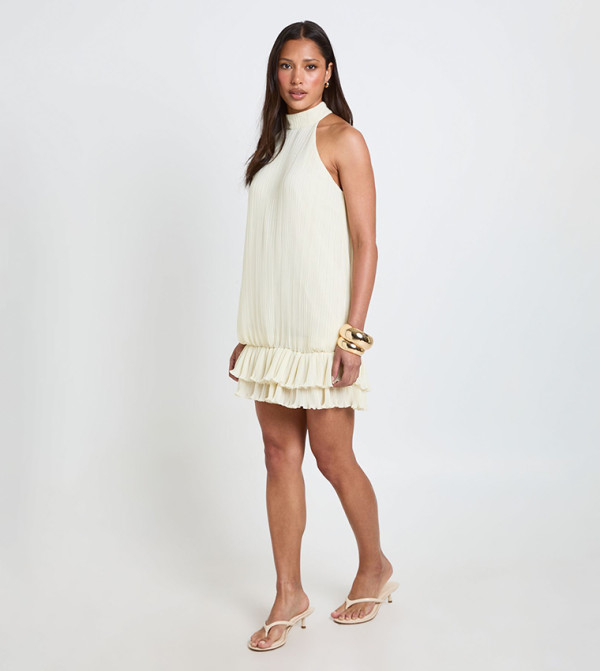 Plisse Double Ruffle Mini Dress