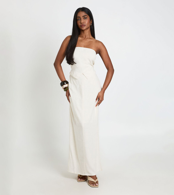 2 In 1 Linen Look Bandeau Column Maxi Dress