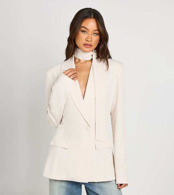 Tall Scarf Detail Cinched Blazer
