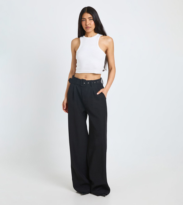 Tall Self Fabric Belted Wide Leg Trousers