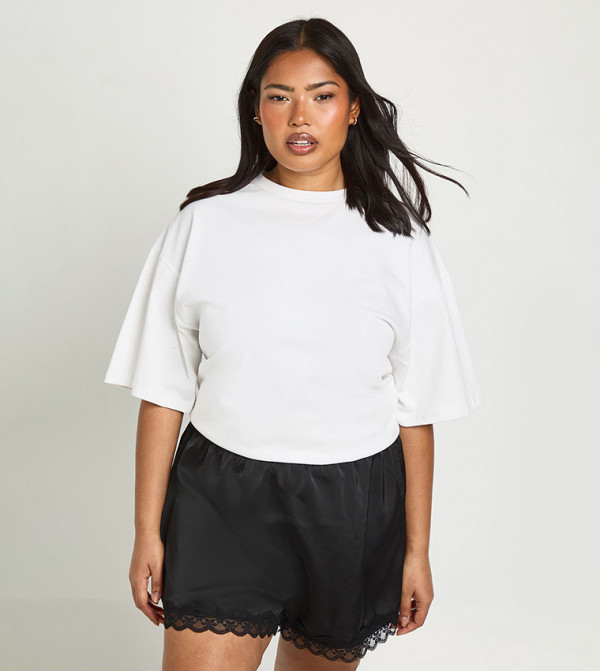 Curve Lace Trim Satin Casual Shorts
