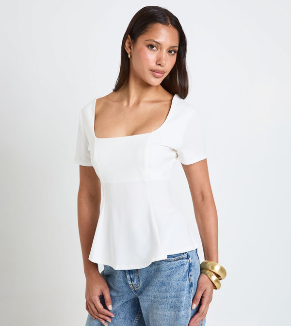 Scoop Neck Short Peplum Top