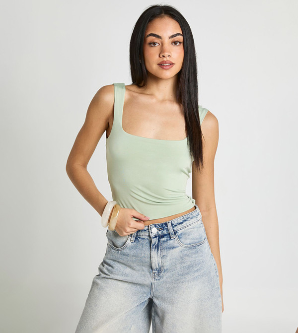 Double Layer Square Neck Crop Top