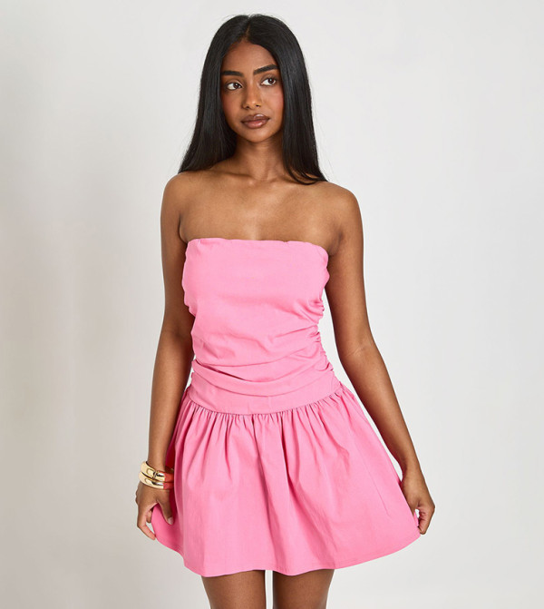 Bandeau Ruched Skater Mini Dress