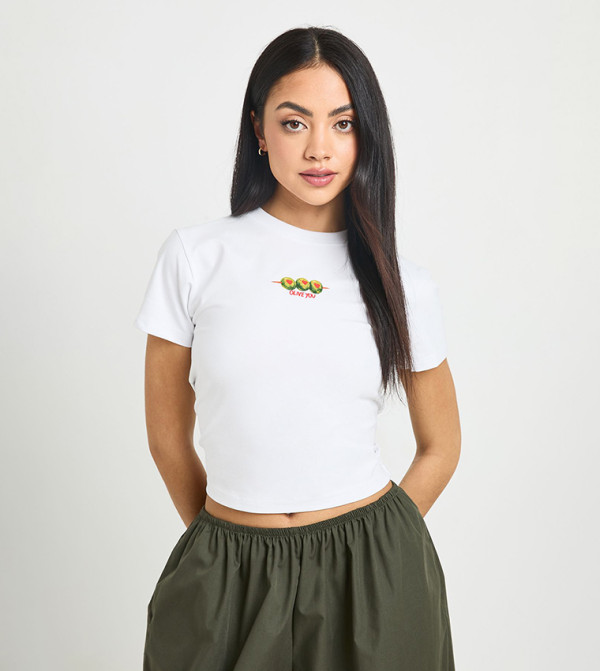 Olive You Printed Crop T-Shirt