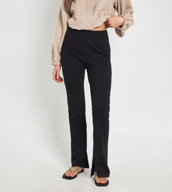 Ribbed High Waist Split Hem Leggings