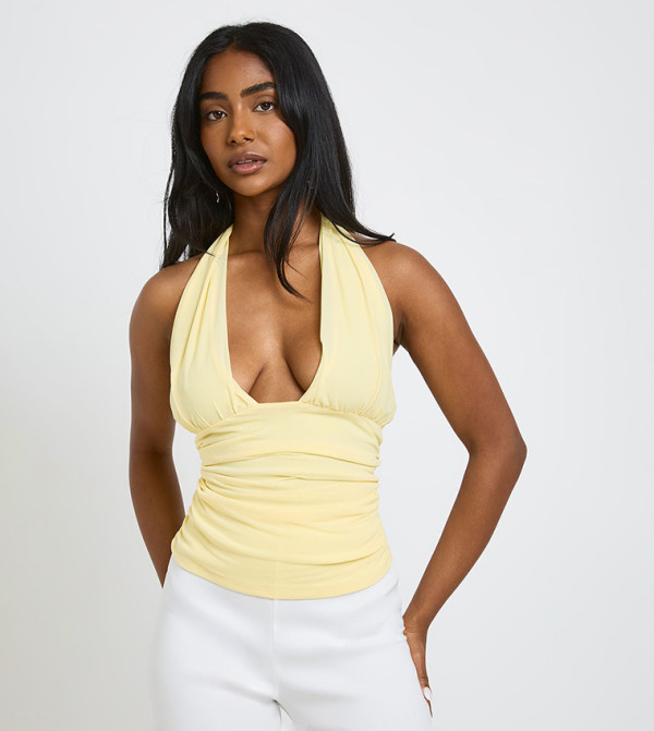 Textured Deep Plunge Halterneck Top