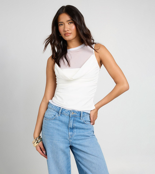 Double Layer Drape Front Sleeveless Top