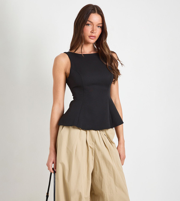 Crepe Tie back Racer Neck Top