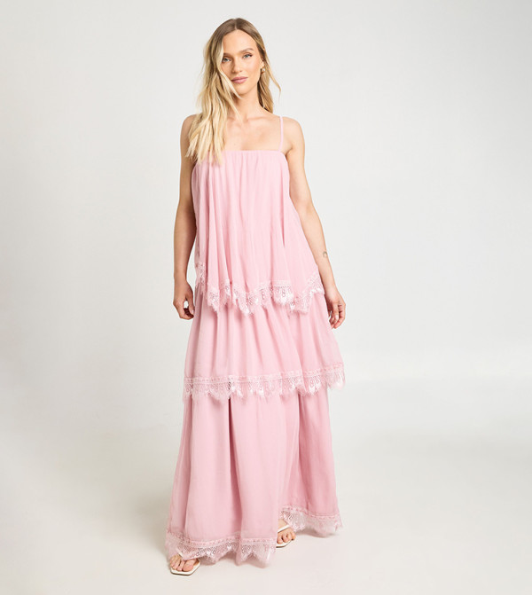 Petite Crinkle Chiffon & Lace Layered Maxi Dress